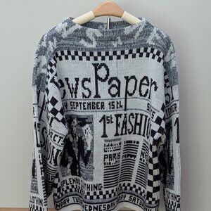Vintage 1980s "1st Fashion" Newspaper Print Knit Sweater